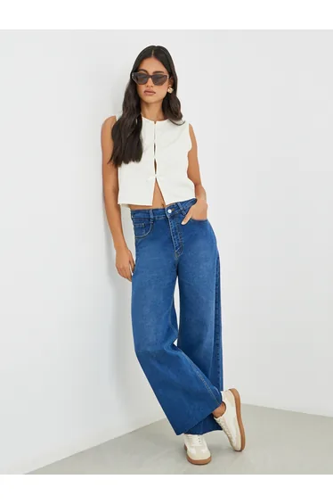 High Rise Kick Flare Jeans with Raw-Edge Hem