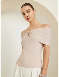 Beige Knit Off-Shoulder Top - 3