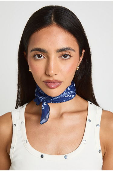 Paisley Print Satin Neckerchief - blue