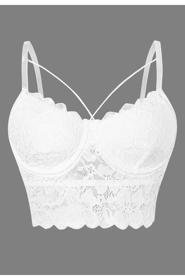 Floral Lace Crisscross Front Bra Top in White for Date Nights & Party Nights