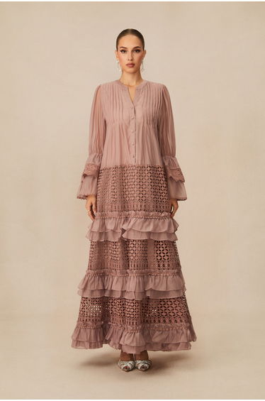 Heavenly Energy Pink Tiered Ruffle Maxi Dress