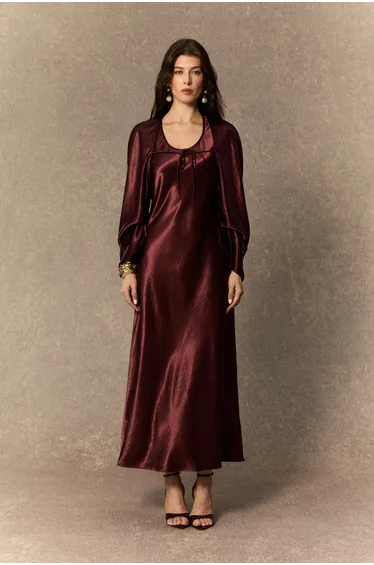 فستان مع كاب سانفير ستان أحمر ميداكسي على شكل حرف A