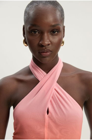 Sunset Ombre Mesh Cross Halter Jersey Bodysuit
