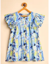 Girls Blue Abstract Print A-Line Dress - 1