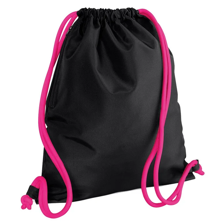 Bagbase Icon Drawstring Bag/Gymsac - Black/Fuchsia