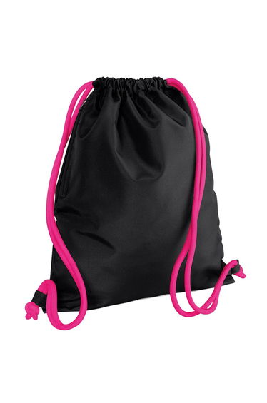 Bagbase Icon Drawstring Bag/Gymsac - Black/Fuchsia