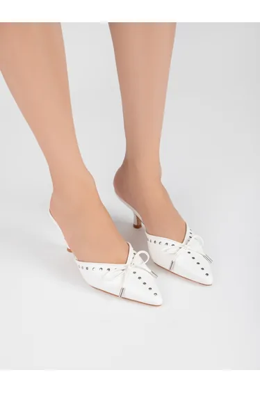Studded Bow Design Pointed Toe Mules