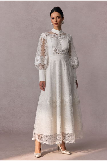 Charlotte High Neck Puff Sleeve Lace Maxi Dress