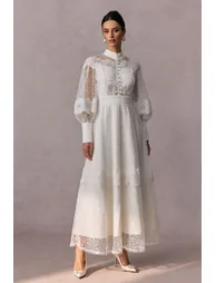 Charlotte High Neck Puff Sleeve Lace Maxi Dress