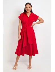 Formal Front Tie Shirt Midi Dress