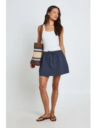 Tall Cotton Poplin Button Front Mini Skirt - navy