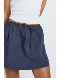 Tall Cotton Poplin Button Front Mini Skirt - navy - 3