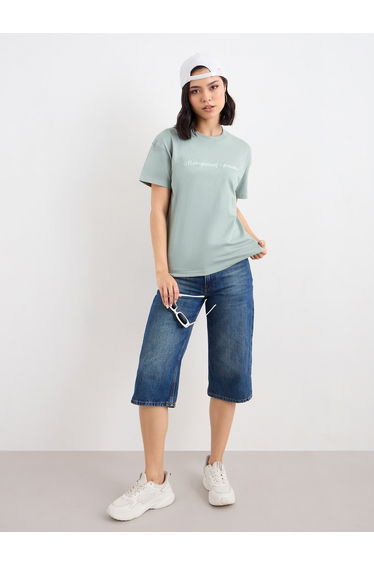 Embroidered Slogan Boxy Fit T-Shirt