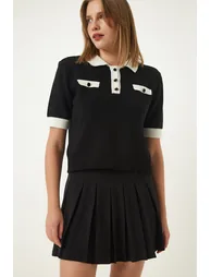 Black Polo Neck Knitwear Blouse
