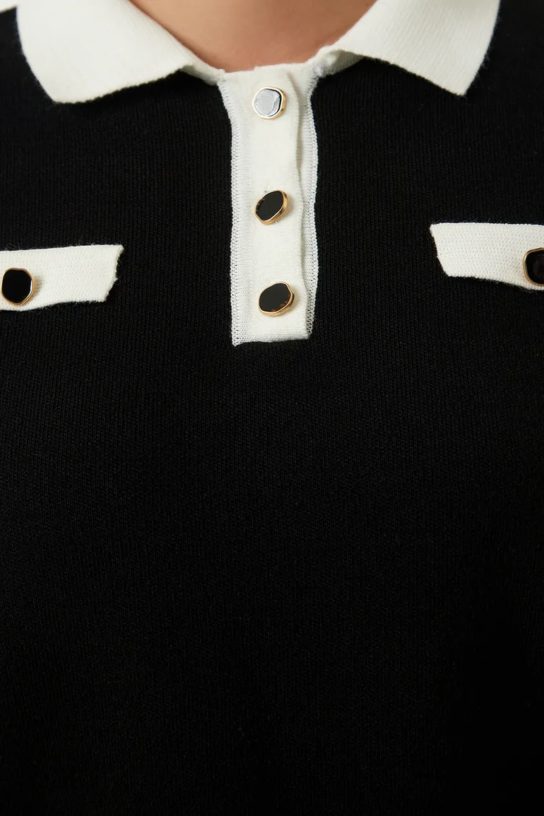 Black Polo Neck Knitwear Blouse - 3