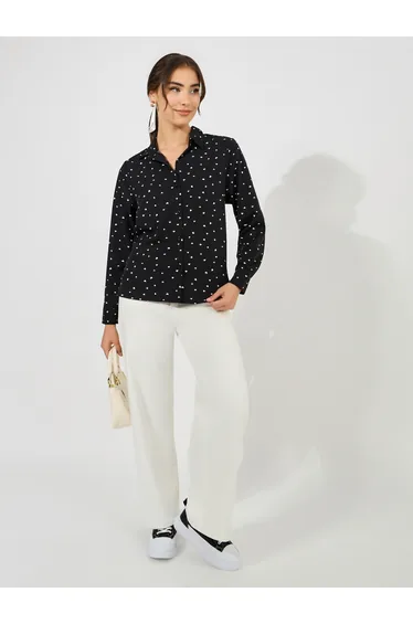 Woven Heart Print High Low Hem Shirt