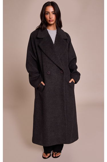Petite Charcoal Brushed Wool Maxi Coat