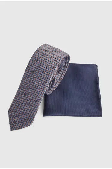 Navy Foulard Tie and Pocket Square