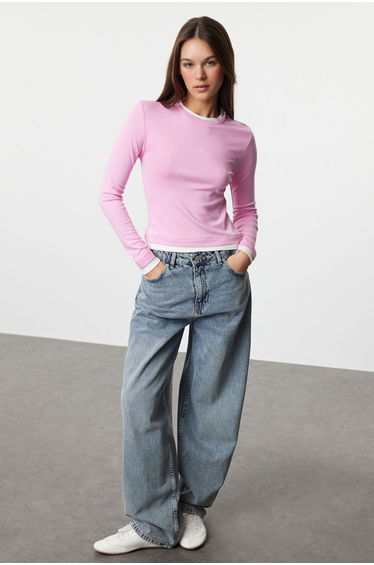 Pink Color Block Fitted Viscose/Soft Fabric Stretchy top