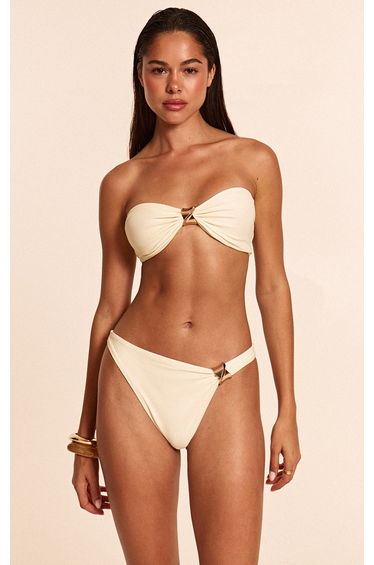 Cream Gold Trim Tanga Bikini Bottoms