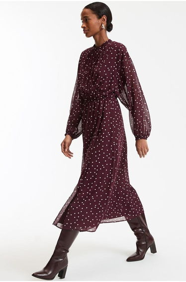 Polka Dot Print Wrapover Maxi Dress