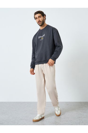 Men Charcoal Embroidered Oversized Sweatshirt