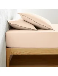 شرشف سرير قطن ساتان مغسول سادة بحواف مطاطية - 1