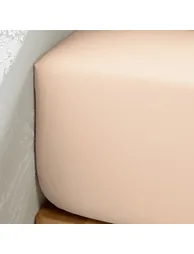 شرشف سرير قطن ساتان مغسول سادة بحواف مطاطية - 2