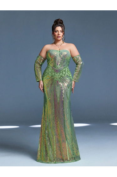 Leely Plus Women's Elegant Strapless Mermaid Prom Dress