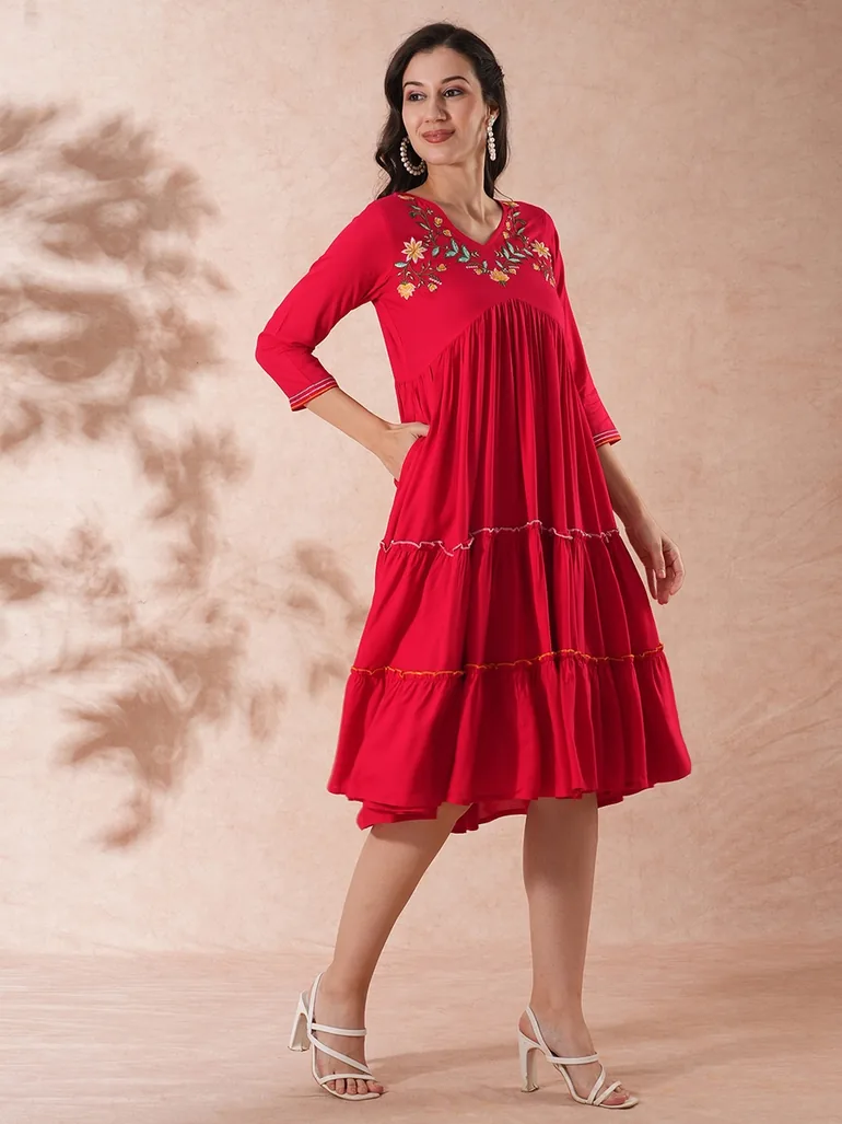 red alia cut dress Divena Floral Printed Red Cotton Alia Cut Kurta Set for women divena world