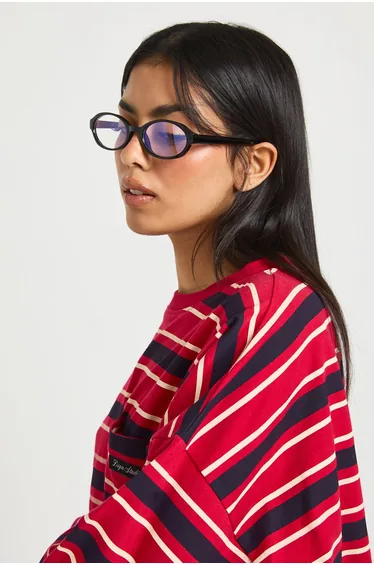 Oval Blue Light Rounded Glasses - black