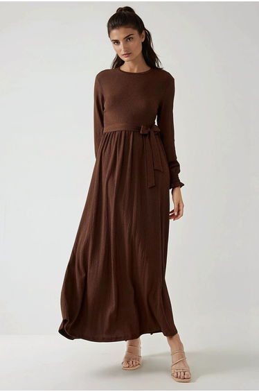 Textured Crew Neck Maxi Dress