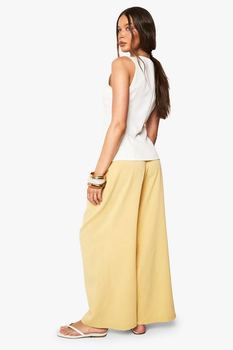 Linen Look Palazzo Trousers - ochre - 1
