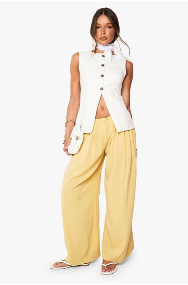 Linen Look Palazzo Trousers - ochre