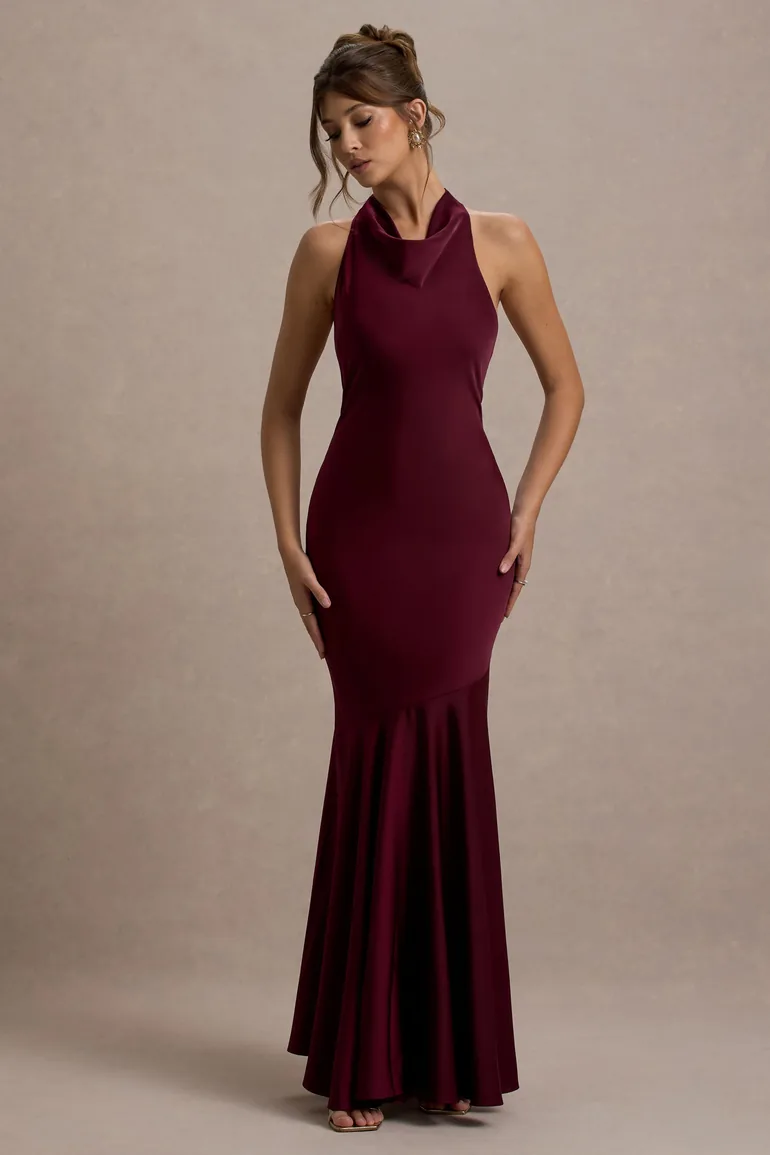 deep cowl fishtail maxi dress Deep Cowl Fishtail Maxi Dress in Black