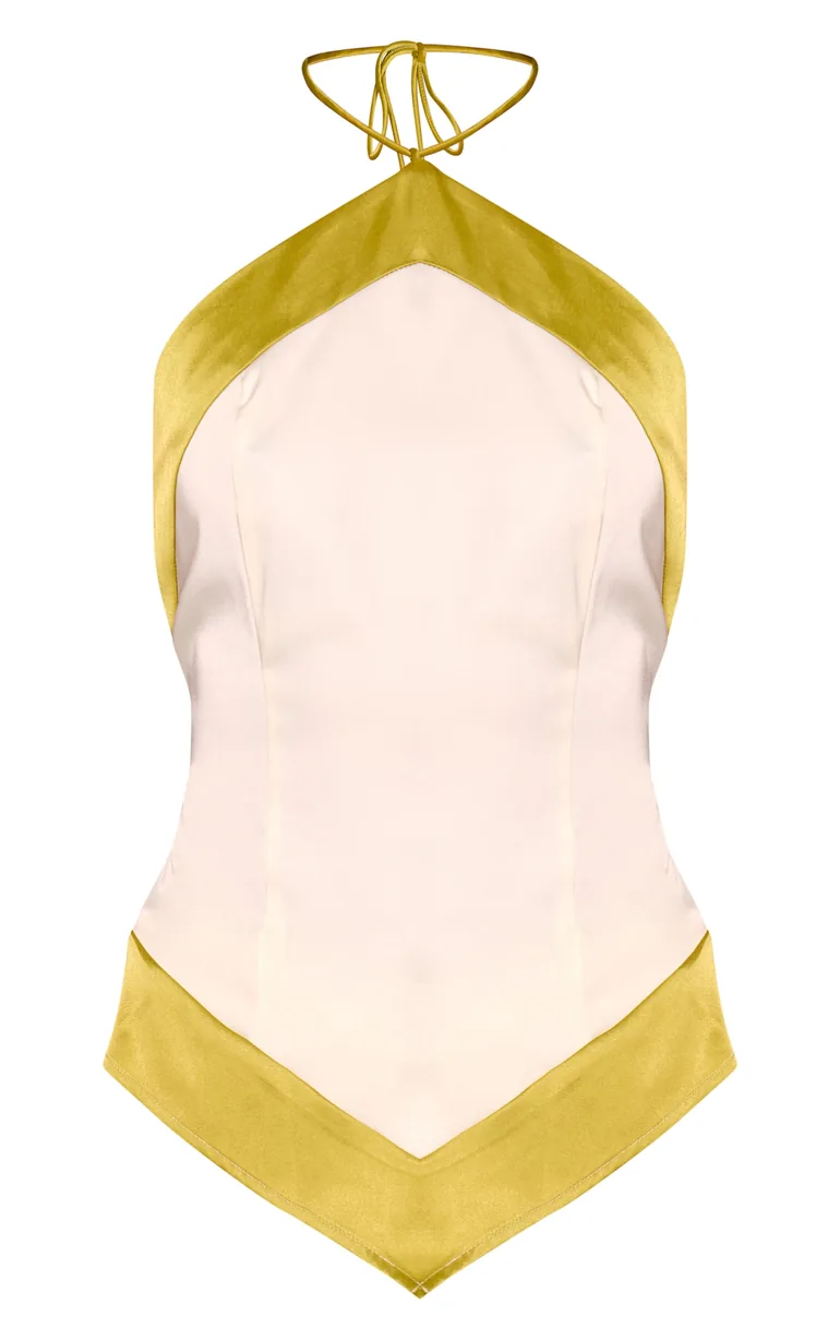 Cream Satin Contrast Halterneck Top - 4