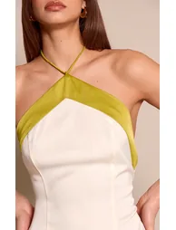 Cream Satin Contrast Halterneck Top - 3