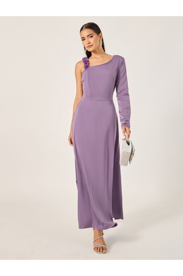 Plain Asymmetric Neck A-Line Maxi Dress