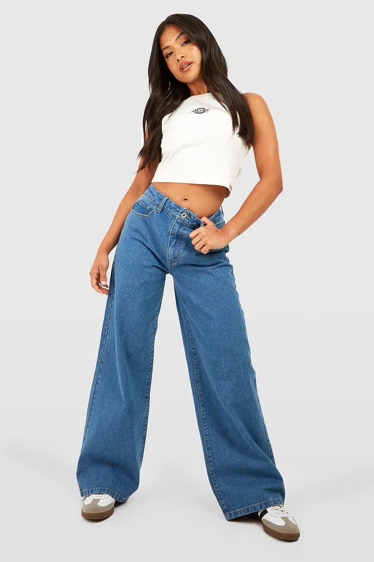 Petite Basics Wide Leg Jean - mid blue