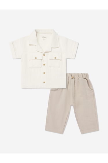 Tiffany Baby Boys Linen Breeze Shirt and Pants Set in Beige