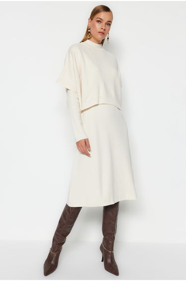 Column Midi Dress with Long Sleeves