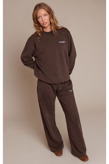 Prettylittlething Espresso Cotton Fleece Straight Leg Sweatpants