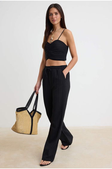 Black Woven Blouse Trousers Set