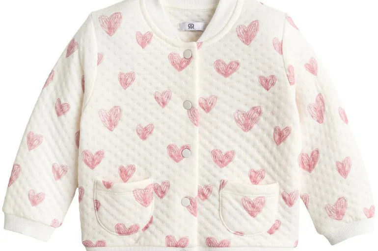 Heart Print Quilted Sweatshirt in Cotton Mix