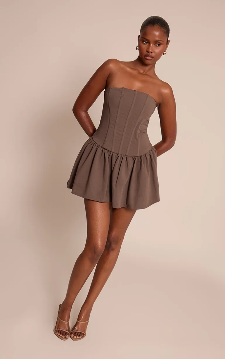 bandeau corset mini dress Bandeau Cupped Detail Structured Boning Corset Mini Dress In White And Nude  Lace | EGO US