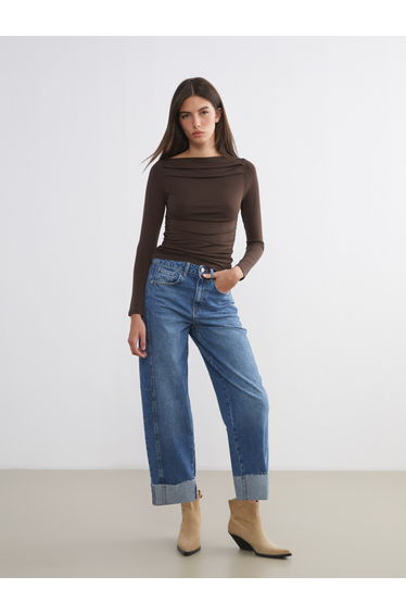 Boat Neck Ruched Blouse