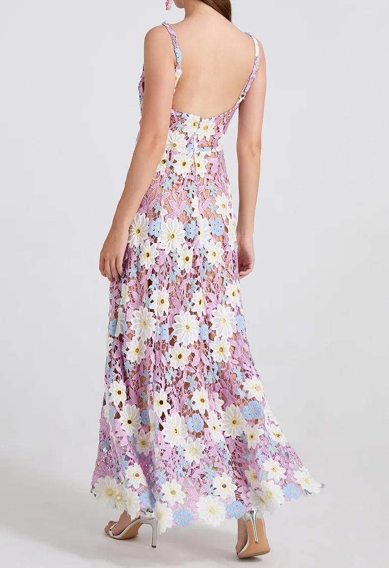 3D Floral Applique Cutwork Lace Cami Maxi Dress in Dusty Rose for Bridal Showers & Garden Weddings - 2