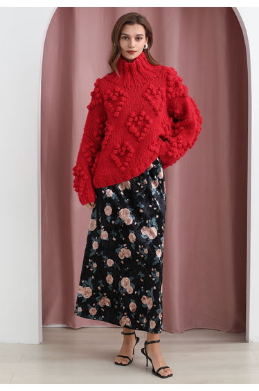 Knit Your Love Turtleneck Sweater in Red