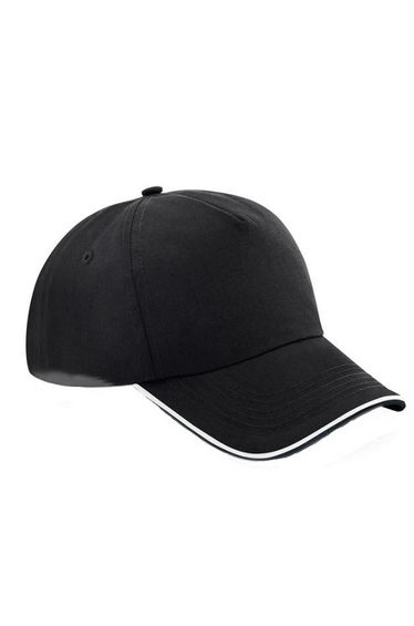 Beechfield Adults Unisex Authentic 5 Panel Piped Peak Cap - Black/White