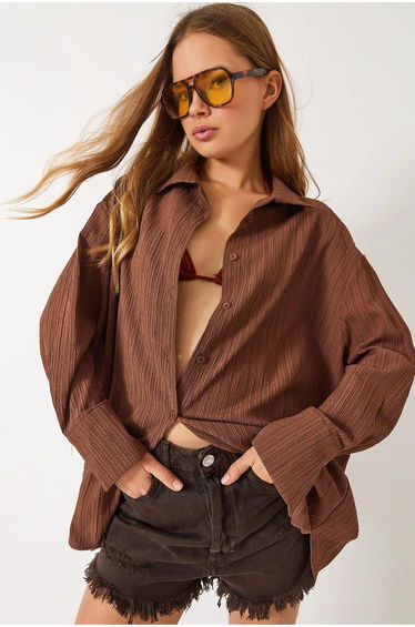 LUCCI Oversized Shirt with Pompom Detail